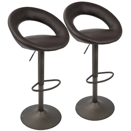 Metro Adjustable Swivel Barstool In Brown Faux Leather, PK 2